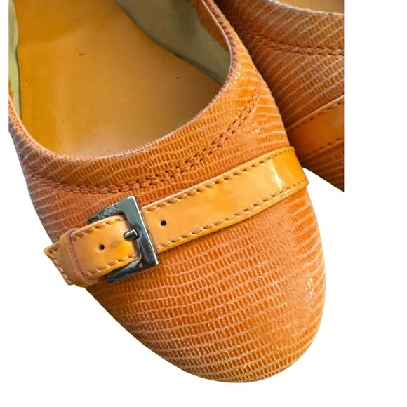 Tod's Orange Skin Patent Leather Buckle Detail Scrunch Ballet Flats EU Size 39.5 - Picture 3 of 8